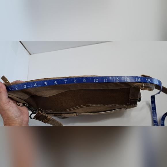 Myra Khaki Canvas with Leather Crossbody Bag. Adjustable strap - Picture 4 of 10